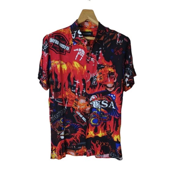 Reason Other - Reason Flame Skull Button Down Size Large NWT